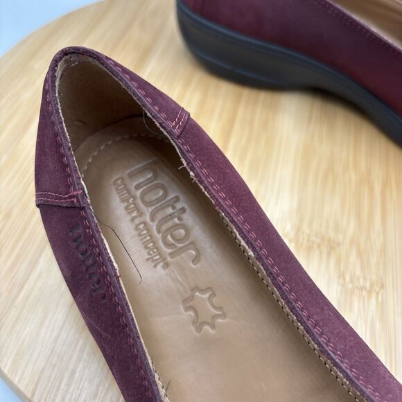 Hotter Havana Women's US 10 Low Wedge Loafer Burgundy Nubuck Woven Leather Toe - Picture 10 of 11